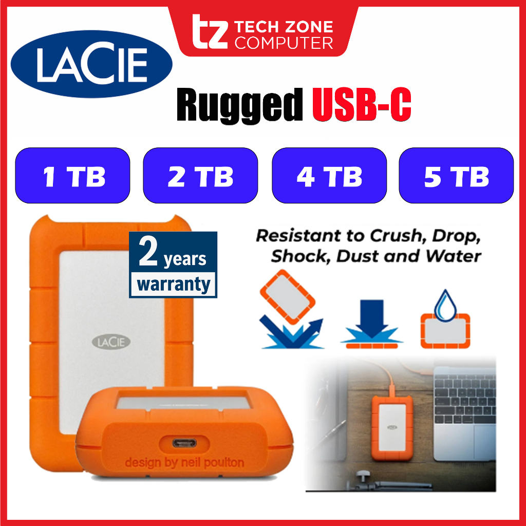 LaCie Rugged USB TypeC Portable Hard Drive USBC External HDD Portable