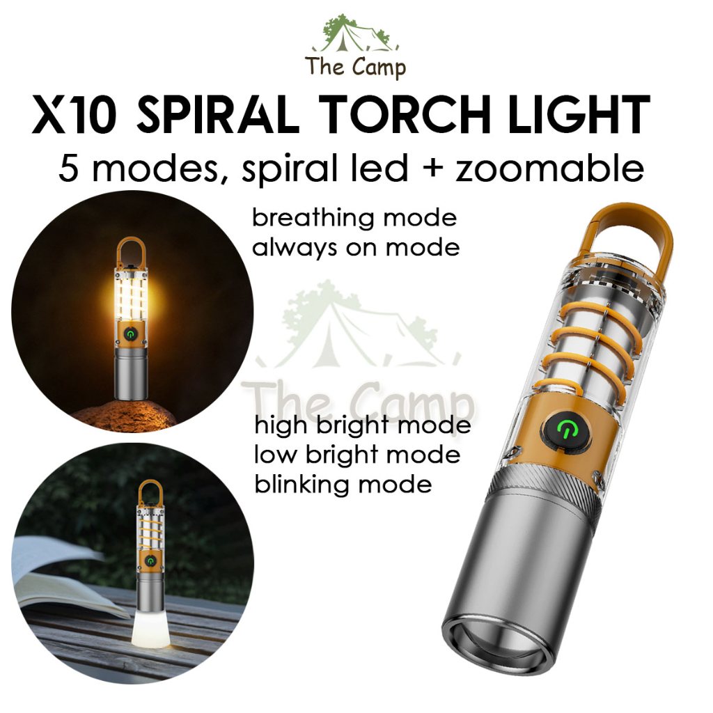 X10 Spiral Torch Light Camping Outdoor Hanging LED Lantern White Laser