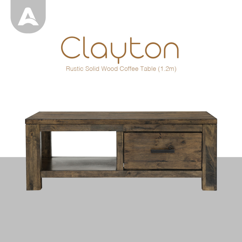 Arturo - Clayton Rustic Solid Wood Coffee Table (1.2M) | Shopee Malaysia