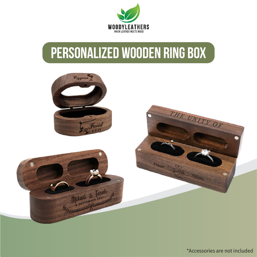 Wooden Personalized Wedding Engagement Ring Box 💍| Kotak Bekas Cincin ...