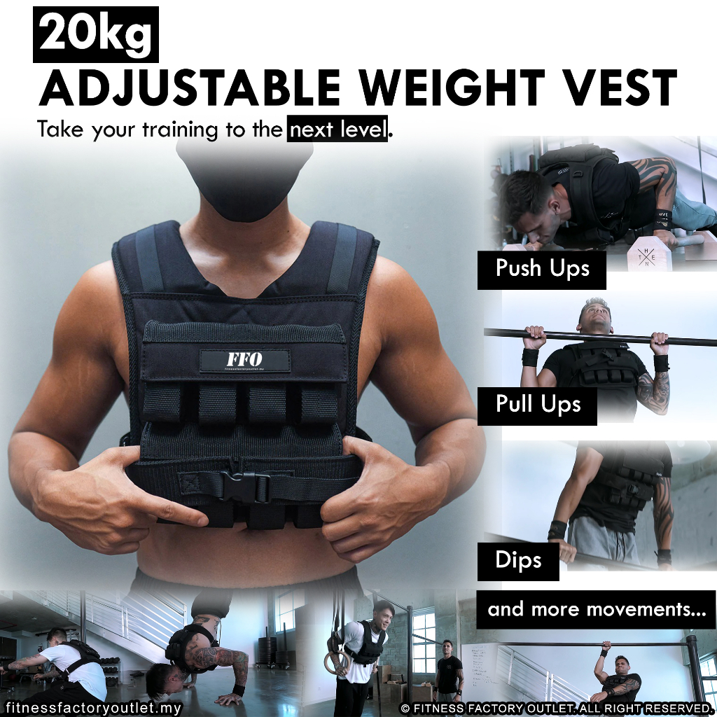 20kg Weight Vest Weight Training Load GYM Push Up Pull Up Squat Muscle Strength Power Calisthenic Fitness Exercise Sport Shopee Malaysia