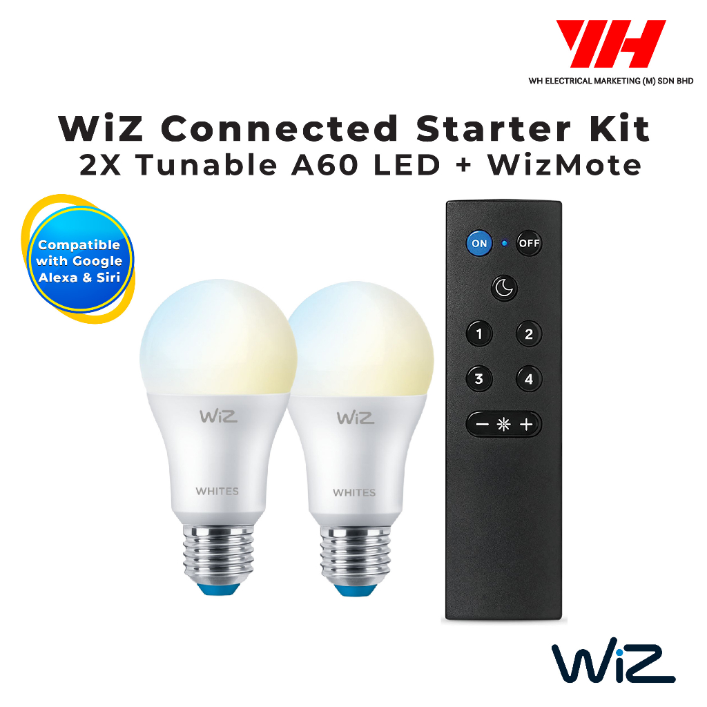 Philips WiZ E27 Smart Lighting Tunable White Bulb Starter Kit with WiZ Smart  Lighting Remote Control (9W 2700-6500 K)