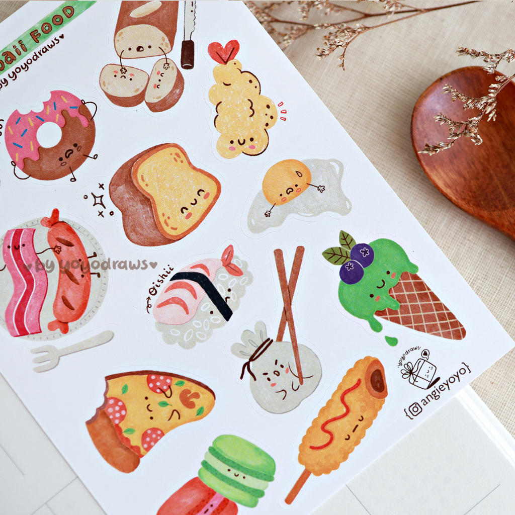 A6 Sticker Sheet - Cute Food Sticker, Planner Sticker, Kawaii sticker ...