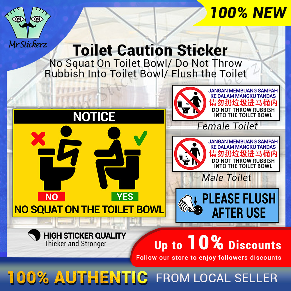 Toilet Caution Sticker Do Not Throw Rubbish Into Toilet Bowl/ No Squat