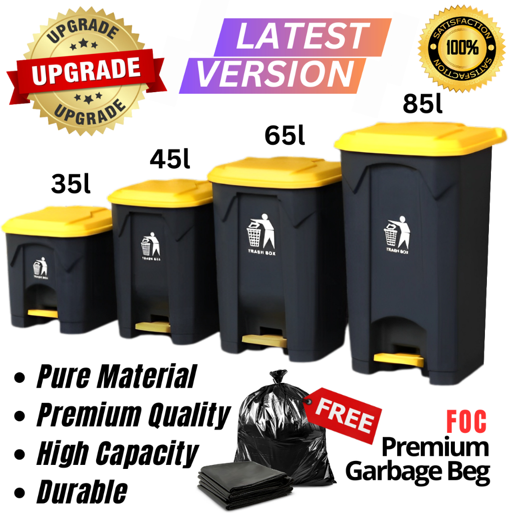 Tong Sampah Bertutup / Dustbin with Pedal Black Yellow / Plastic