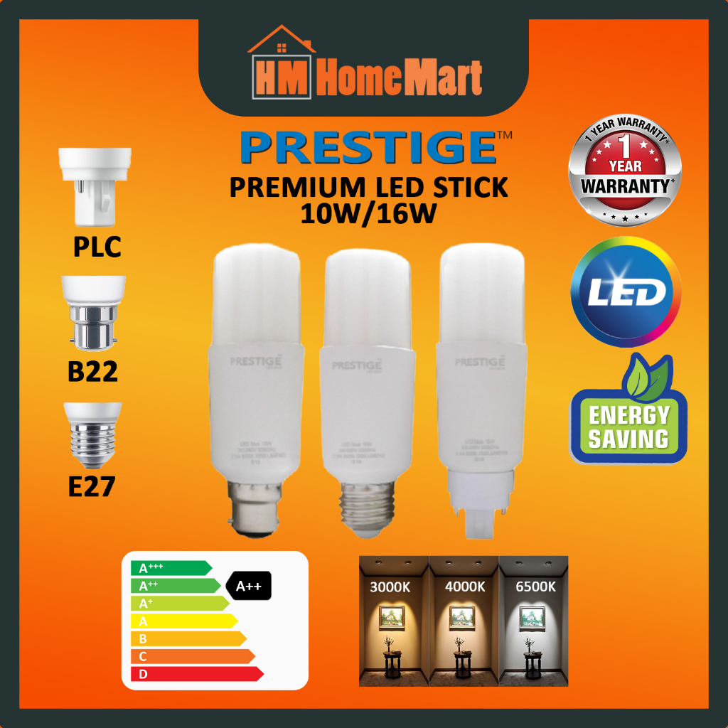 PRESTIGE Premium LED Stick 10W/16W B22/PLC/E27 (3000K/4000K/6500K) (1 ...