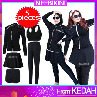 M - 3XL] Women Long Sleeve Swimming Suit Skirt Swim Wear Black Plus Size  Swimsuit Beachwear