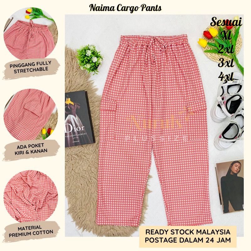 PLUS SIZE PRINTED CARGO PANTS VIRAL IRONLESS Naima Shopee Malaysia