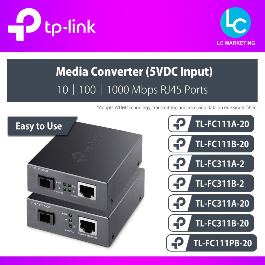 TP-Link TL-FC111A-20 / TL-FC111B-20 10/100 Mbps WDM Media Converter ...