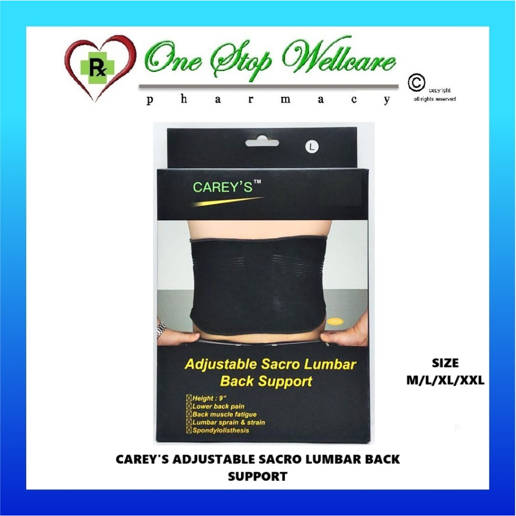 CAREY'S ADJUSTABLE SACRO LUMBAR BACK SUPPORT SIZE M/L/XL/XXL