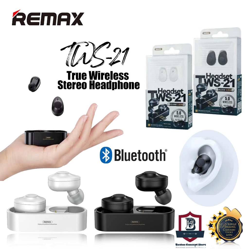 BOSTON Remax TWS 21 True Wireless Stereo Headphone 5.0 Bluetooth