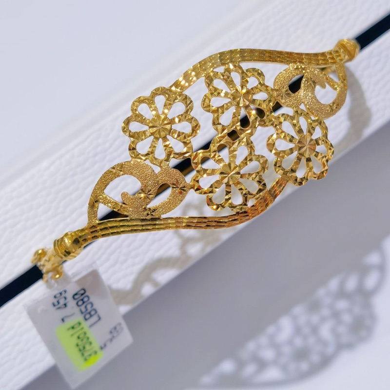 EMAS 375 GELANG TANGAN BESAR KERAWANG BUNGA 9K GOLD BANGLE FLOWER G9 ...