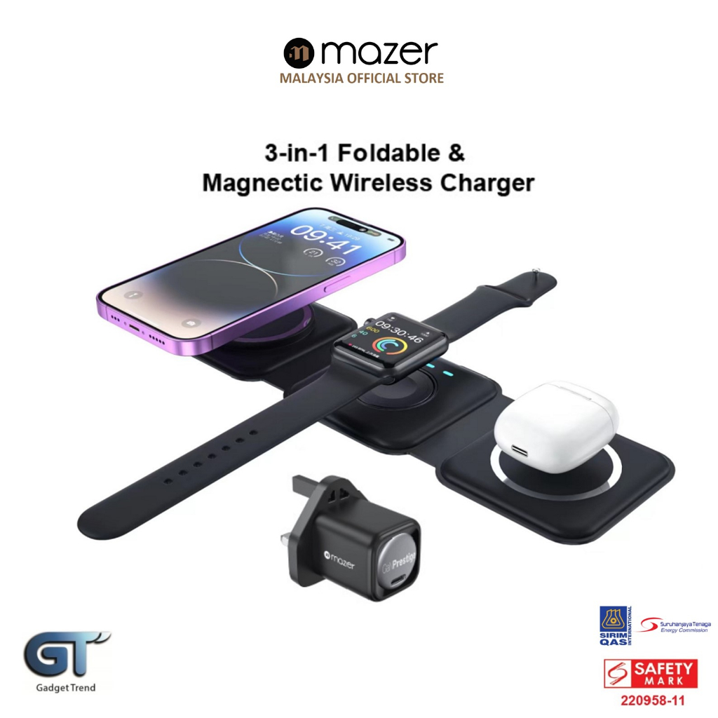 Mazer 3 in 1 Foldable 15W Magnetic Wireless Charger Travel Charger ...