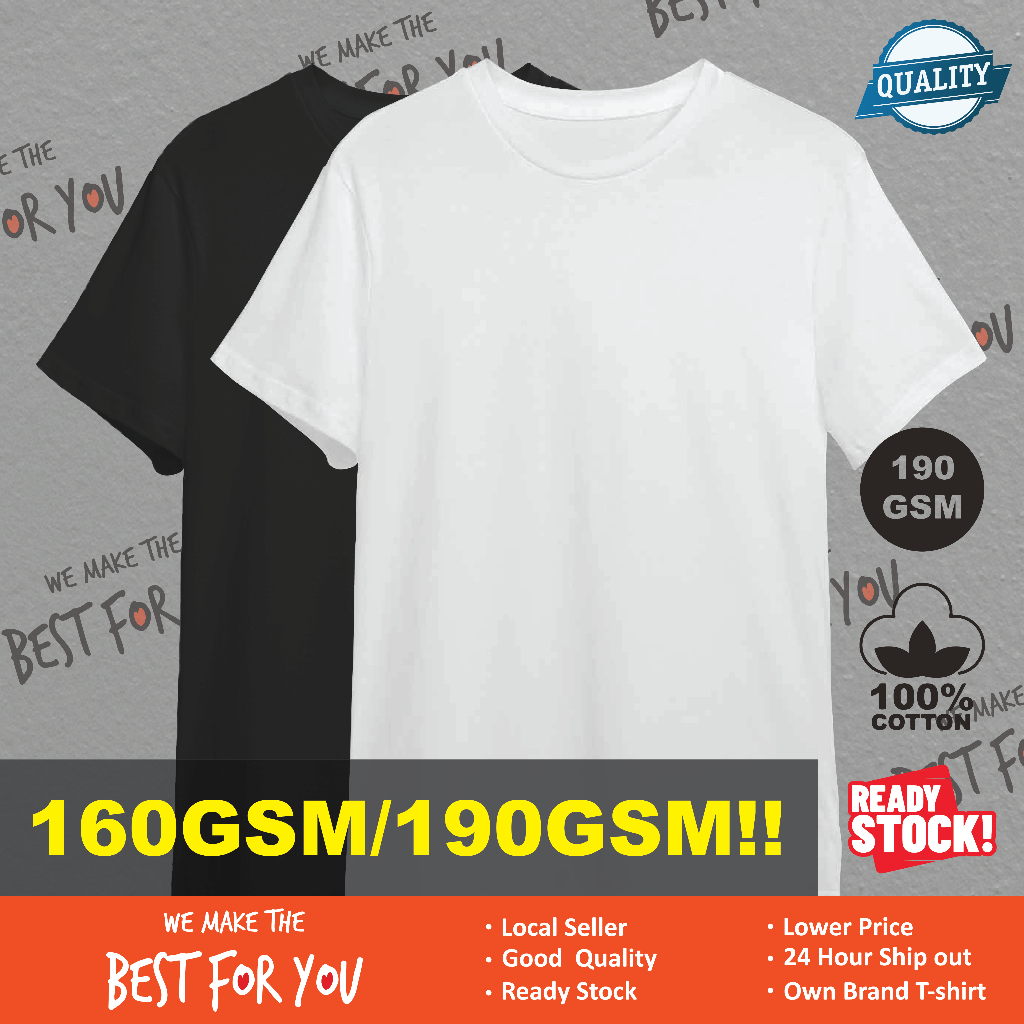 [ready Stock]160gsm 190gsm 100 Premium Cotton Round Neck Plain T Shirt