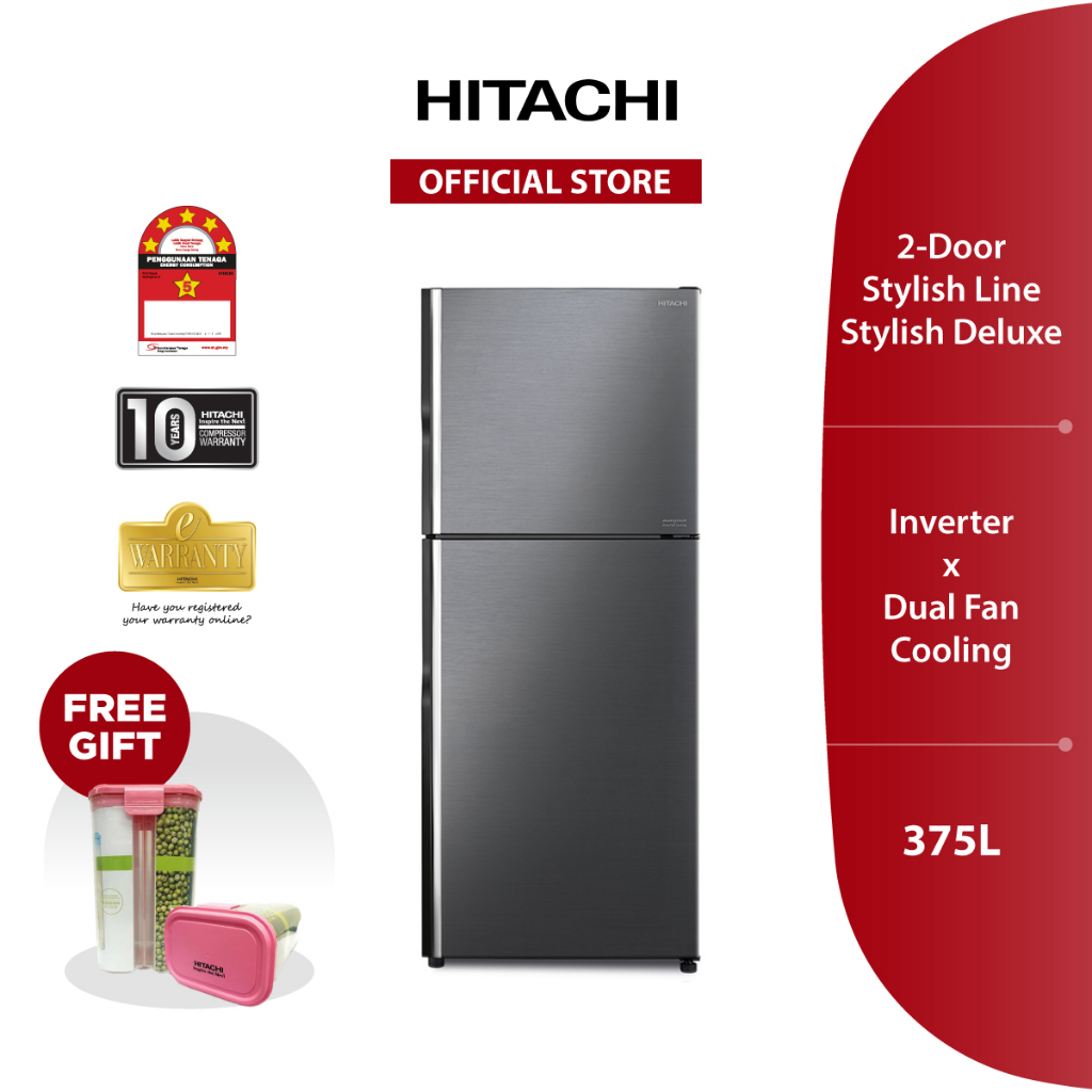 Hitachi Inverter 2 Door Stylish Deluxe Refrigerator - Brilliant Black ...