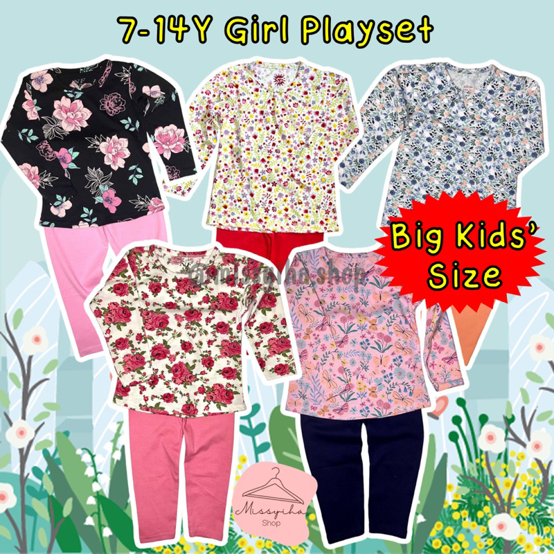 [E2]7-16Y Big Girl Kids Long Sleeve Playset Set Baju Lengan Panjang ...