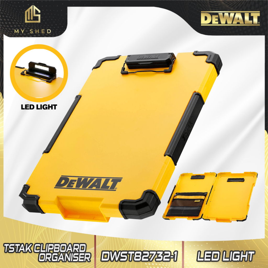 Dewalt TSTAK Clipboard Organiser LED Light Internal Pouch Metal Clip