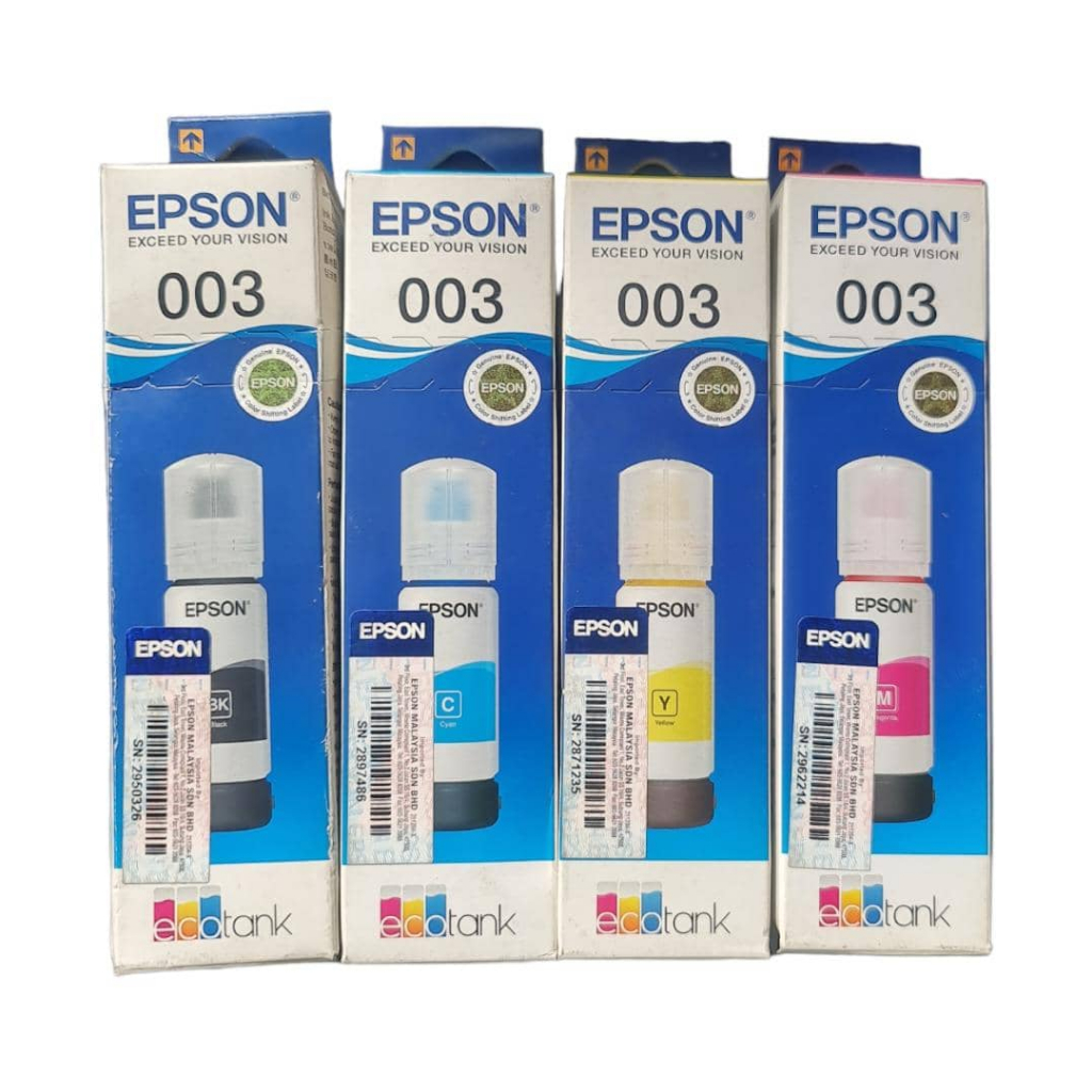 ORIGINAL EPSON 003 REFIL INK BLACK C,M,Y FOR PRINTER L1110 L3100 L3101 ...