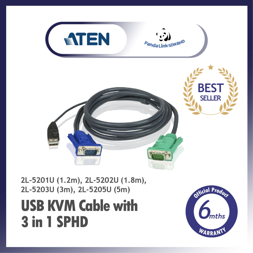 Aten Kvm Cable 2l 5201u 2l 5202u 2l 5203u 2l 5205u Usb Kvm Cable With 3 In 1 Sphd Shopee