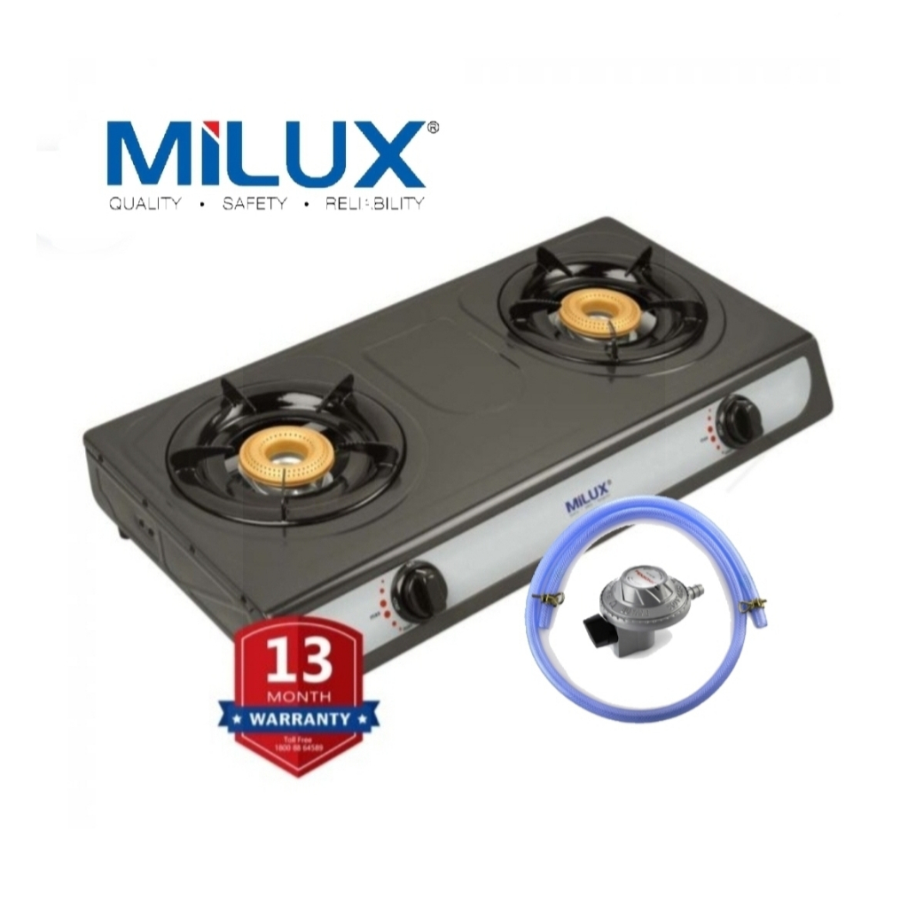 13 months Warranty] Milux YS-023 Double Burner Epoxy Body Gas