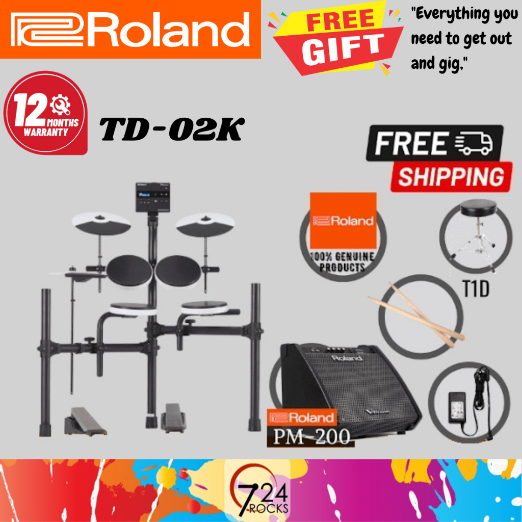 ROLAND drum set Roland TD02K VDrums Electronic Drum Kit with RH5 Headphone Drum Throne