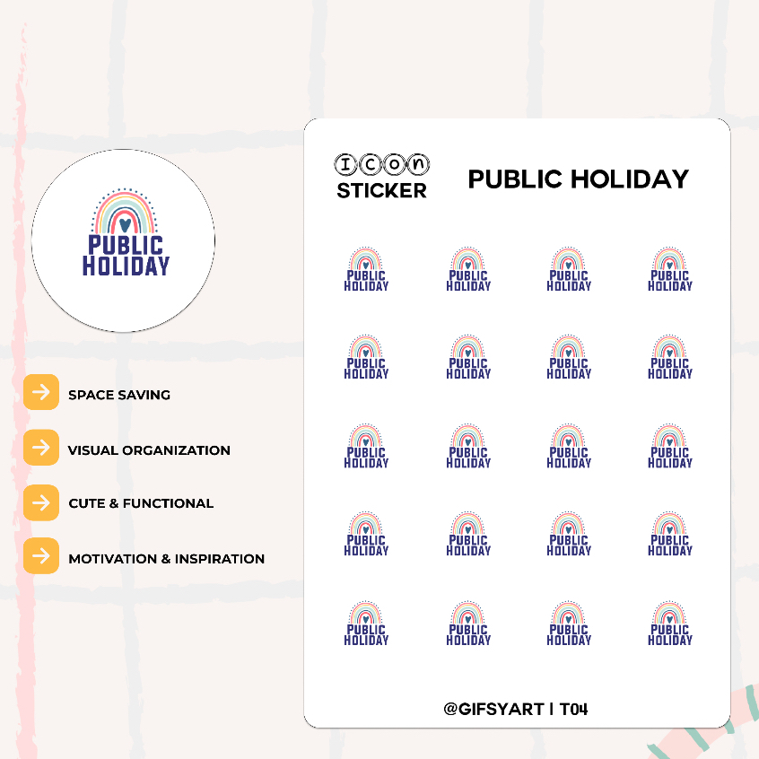 Public Holiday Tiny Icon Sticker Bujo Sticker Planner Sticker - T04 ...