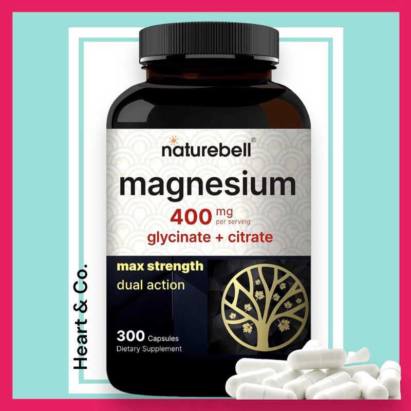 Magnesium Complex 400mg Supplement, 300 Capsules Magnesium Glycinate + Citrate Elemental Forms