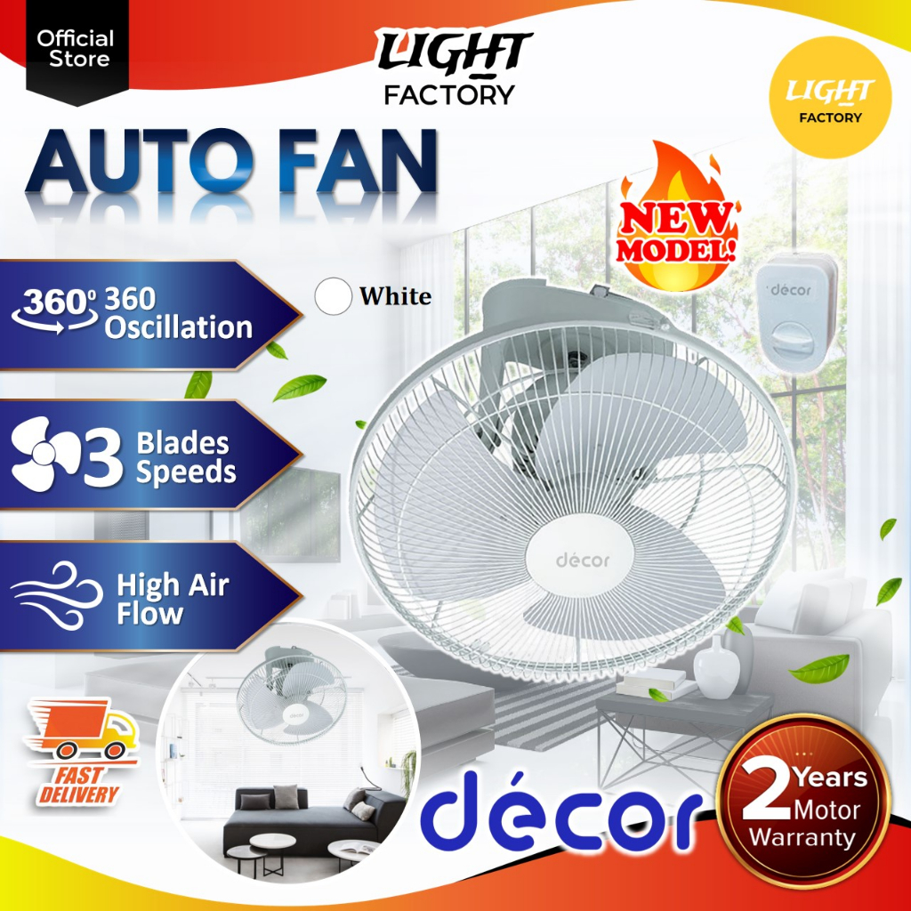 🔥NEW🔥DECOR A68 16'' Auto Fan 3 Blades Wall Fan 3 Speeds with Electronic ...