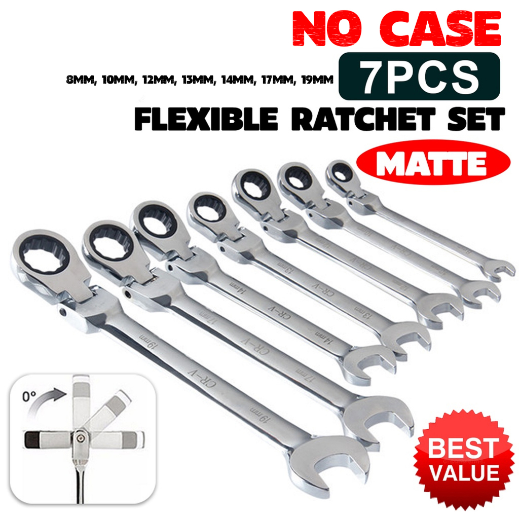 7pcs 8-19mm Flexible Ratchet Combination Spanner Set 