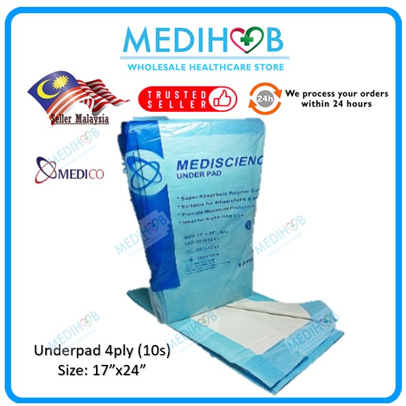 [𝐂𝐡𝐞𝐚𝐩𝐞𝐬𝐭] MEDIHUB/MEDISCIENCE Underpad 17 inch x 24 inch (4ply) 10s