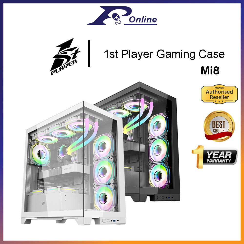 1st Player Miku Mi8 Black / White Tempered Glass ATX Gaming Casing ...