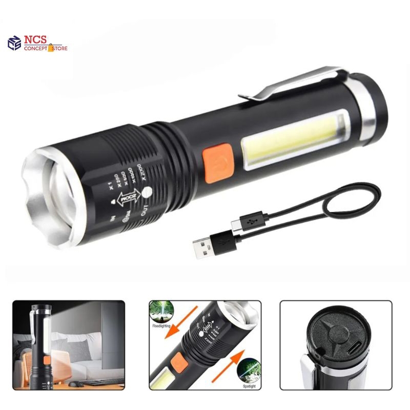 XH-P50 Powerfull LED Flashlight 4-Modes Type-C Rechargeable Tactical ...