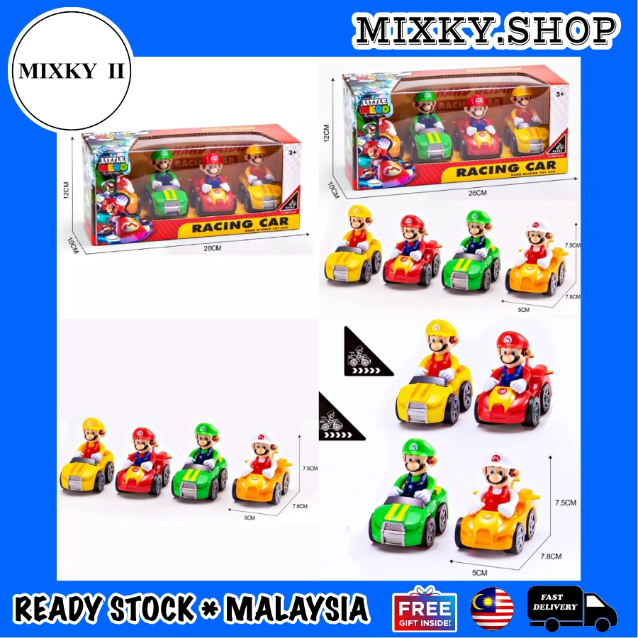 4pcs SUPER MARIO RACING CAR MODEL PLAY KART CARS FIGURE COLLECTION KIDS ...