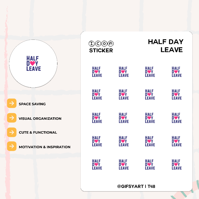 1/2 Day Leave Tiny Icon Sticker Bujo Sticker Planner Sticker - T48 ...