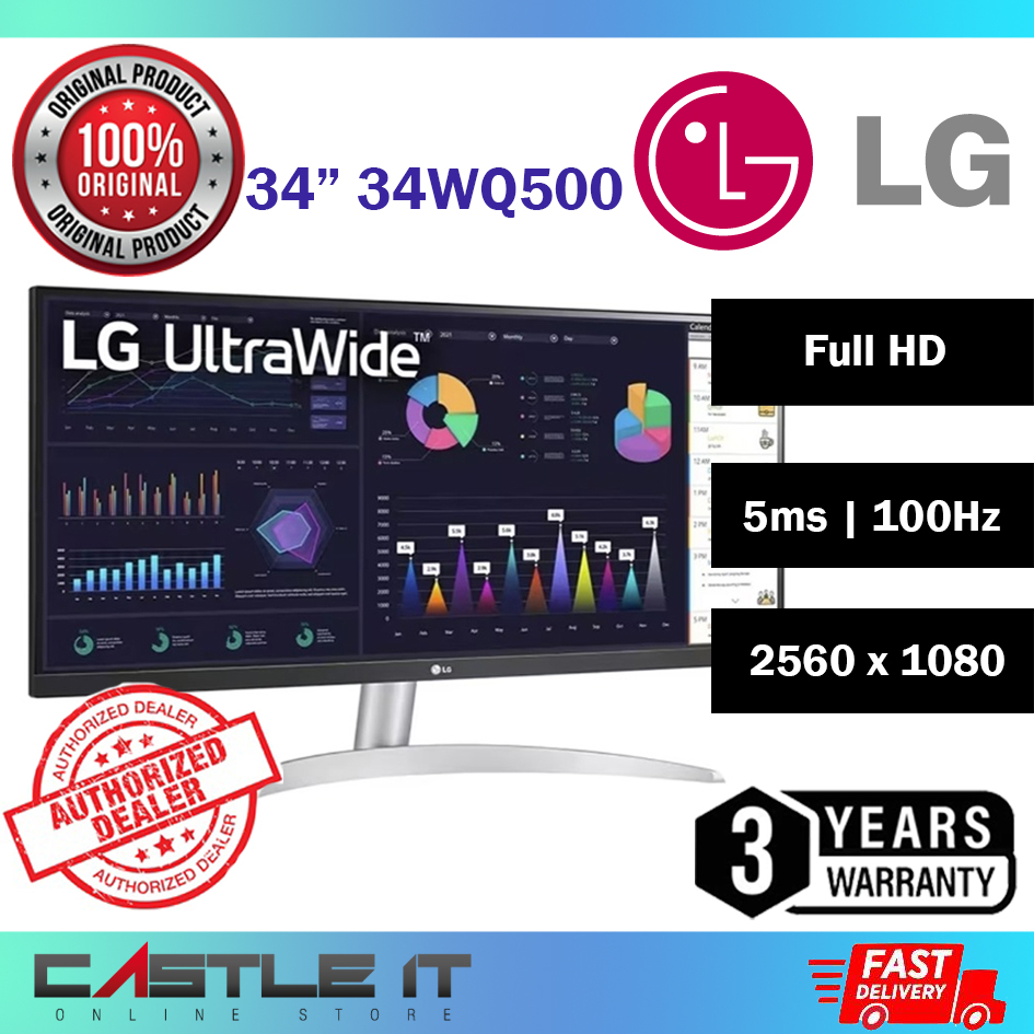 LG 34" ULTRAWIDE 34WQ500 Full HD Vesa DisplayHDR 400 IPS Monitor AMD
