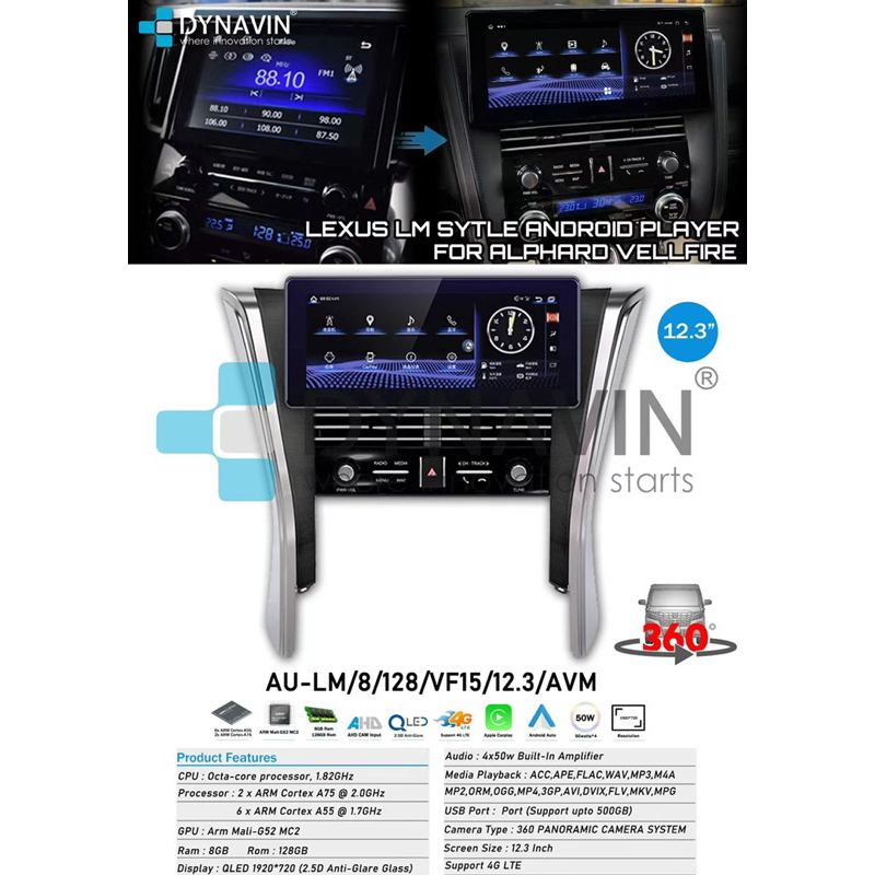 DYNAVIN LEXUS LM STYLE 12.3” ANDROID PLAYER FOR ALPHARD/VELLFIRE AGH30 ...