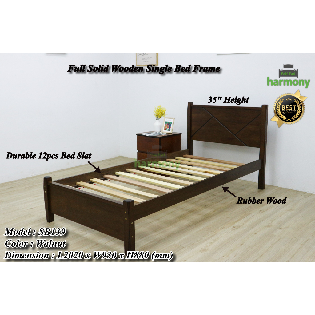 Harmony Beekah Wooden Single Bed Frame / Solid Wood Single Bed / Katil