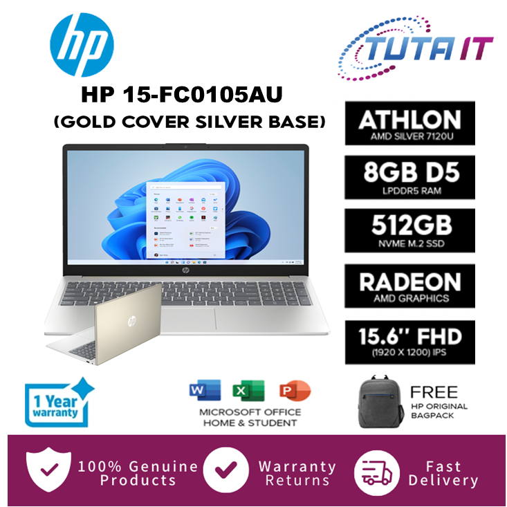HP 15s-eq2196AU 15.6'' FHD Laptop Pale Gold ( Ryzen 3 5300U, 8GB, 512GB  SSD, ATI, W11, H&S ) : NB Plaza