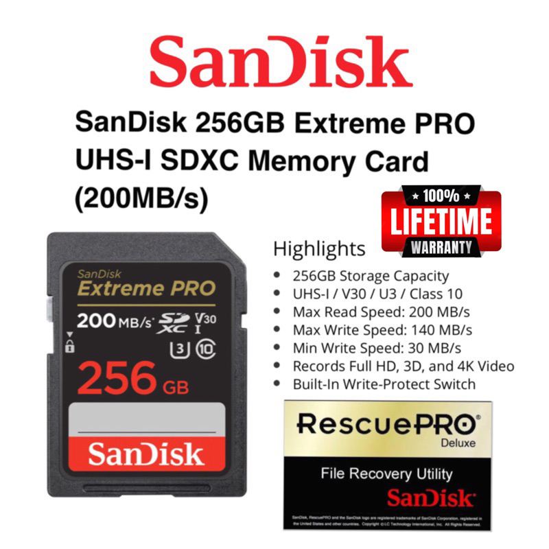 Sandisk Extreme Pro SDXC Card UHS-I, up to 200mb/s Read Speeds - Pro Photo