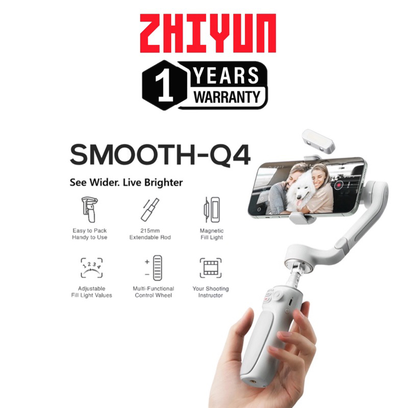 ZHIYUN Smooth Q4 Smartphone Gimbal Stabilizer - 3-Axis Stabilization With Built-in Extension Rod & LED Fill Light