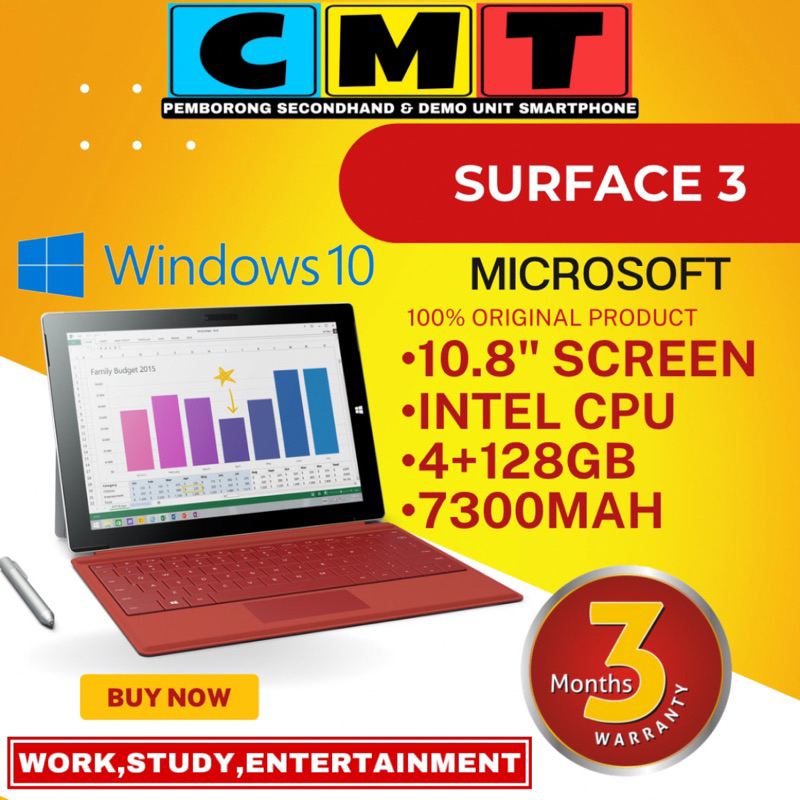 READY STOCK] Microsoft Surface 3 4G LTE Window 10 Tablet Murah Gaming  Gadgets Tablets Tab Word Excel Zoom | Shopee Malaysia