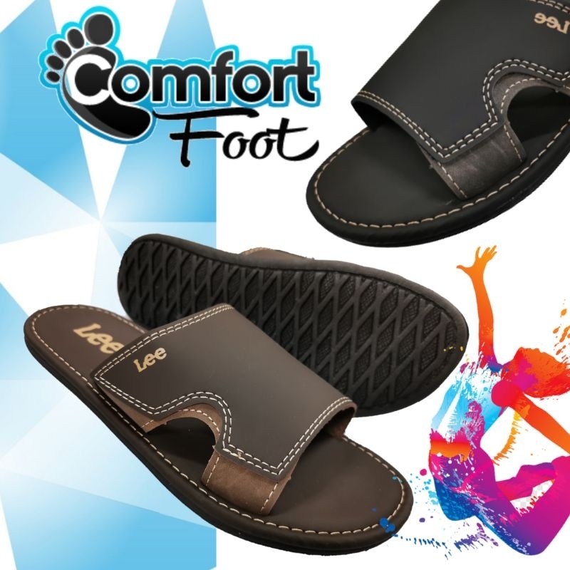 Men Fashion L E E PU Leather Comfortable Sandal kasut sandal Slipper lelaki Shopee Malaysia