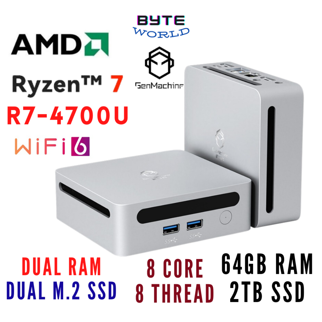 AMD Ryzen7 R7 4700U Mini PC 64GB RAM 2TB NVME SSD Home Office Desktop Computer Windows 11 Wifi6