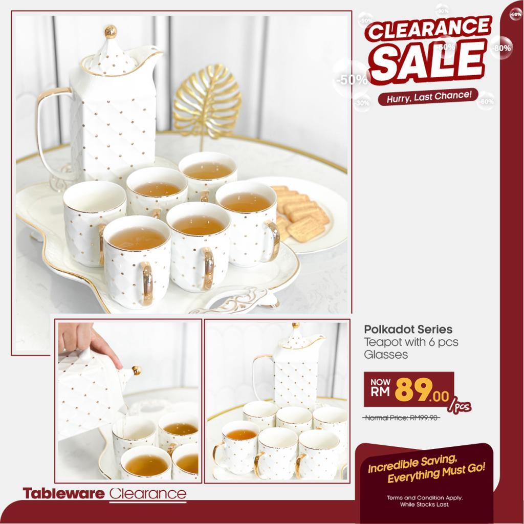 CLEARANCE Polkadot Series Eid Series Special Teapot Set with Gold Line Nordic Ceramic Tea Pot 6