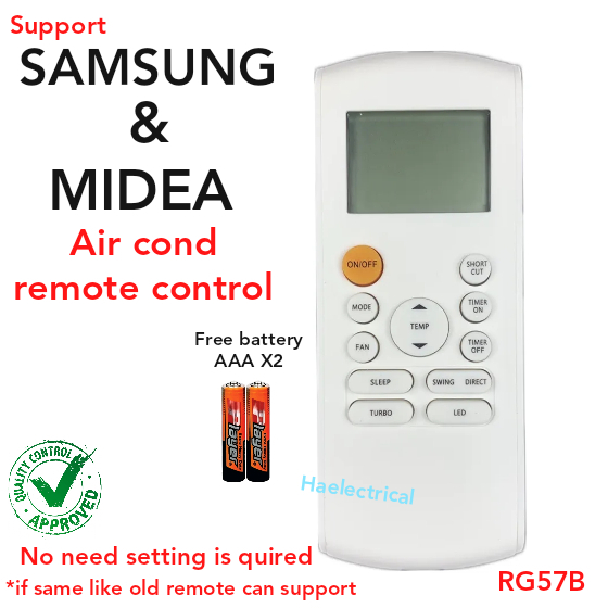 (Free Battery) MIDEA / Samsung Air Cond Remote Control RG57B/BGE (1PCS ...