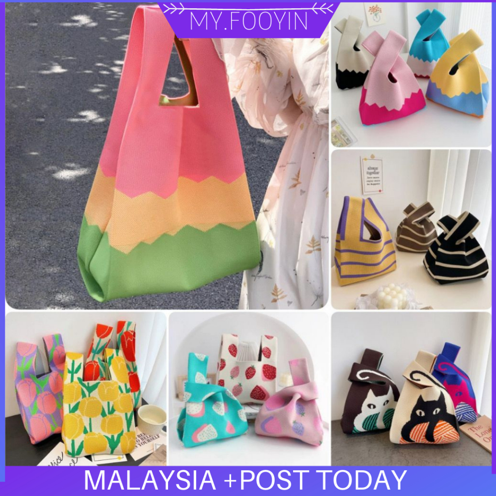 N426 READY STOCK MYFOOYIN Candy Color Striped Knit Handbag Tote Bag ...