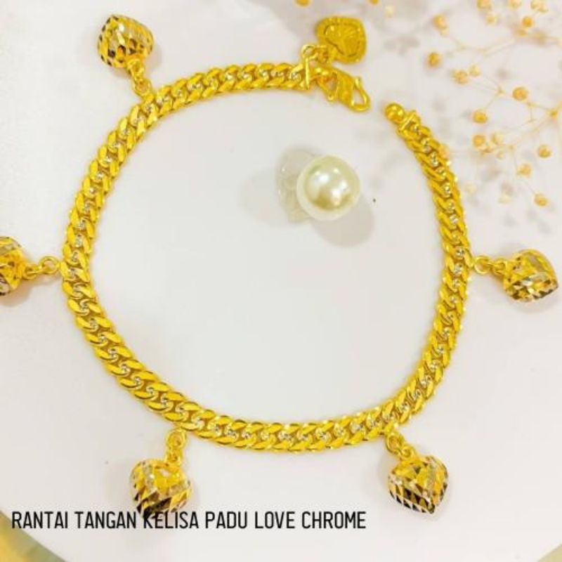 Rantai Tangan Kelisa Padu Melor Padu And Lipan Hollow Gantung Love Emas