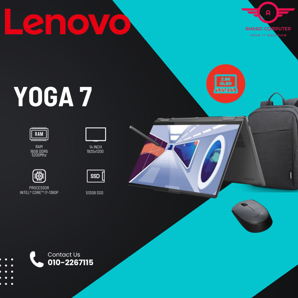 Lenovo Yoga 7 14IRL8 82YL009DMJ 14 WUXGA OLED 2-In-1 Touch Laptop (  I7-1360P, 16GB, 1TB SSD, Intel, W11, HS )