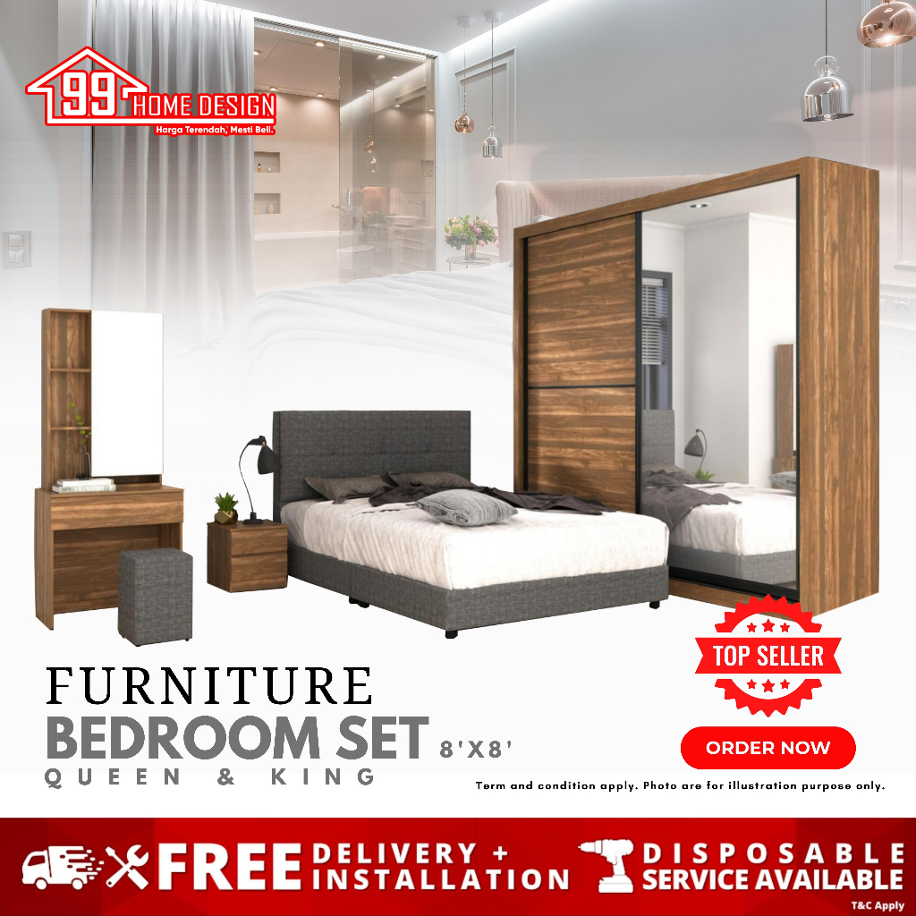 READY STOCK 99 HOME : BRS13 BEDROOM SET FURNITURE 8X8 SLIDING DOOR ...