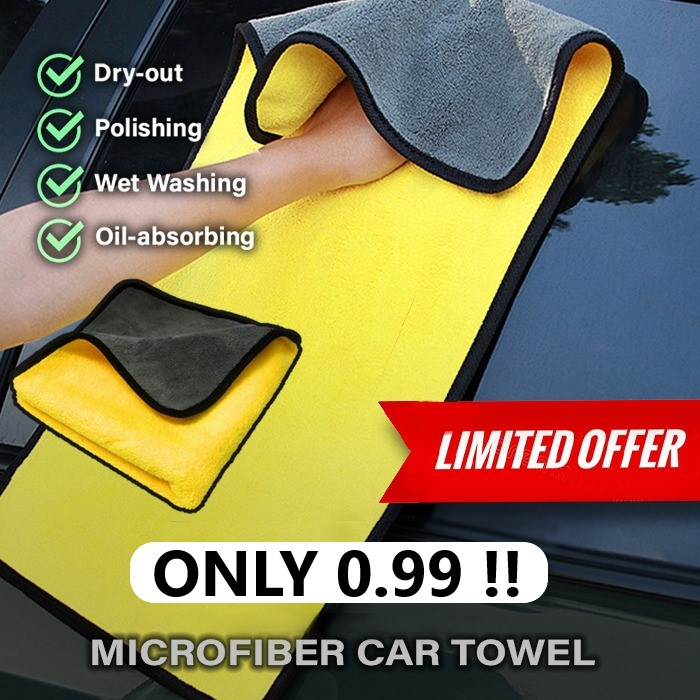 Double 𝐋𝐀𝐘𝐄𝐑 Microfiber Car Cleaning Towel Multipurpose High Water